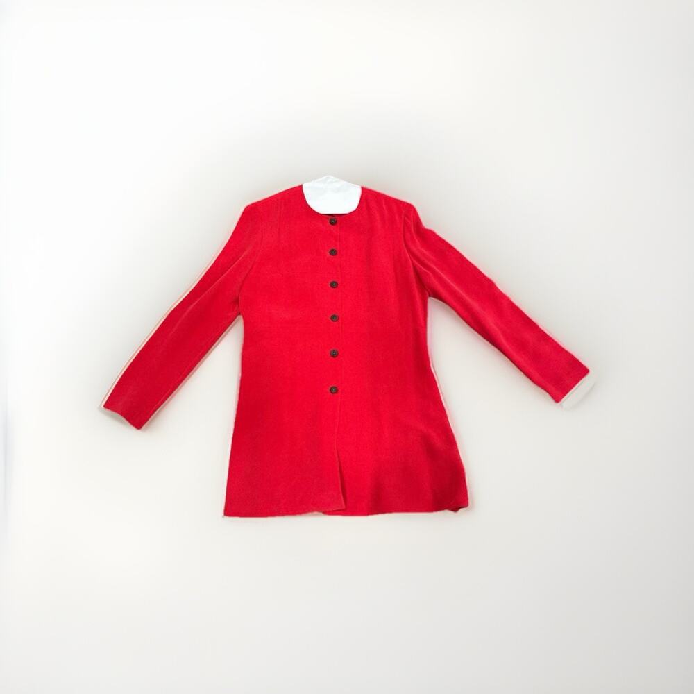 Dana Buchman 100% Silk Blouse Jacket Size 10 Red Pink Button Front Career